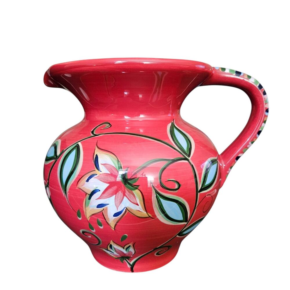 Southern Living at Home Gail Pittman Red Floral Ceramic Pitcher Vase